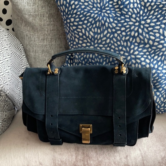 Proenza Schouler PS1 Medium Navy Suede Gold HW - Picture 4 of 16